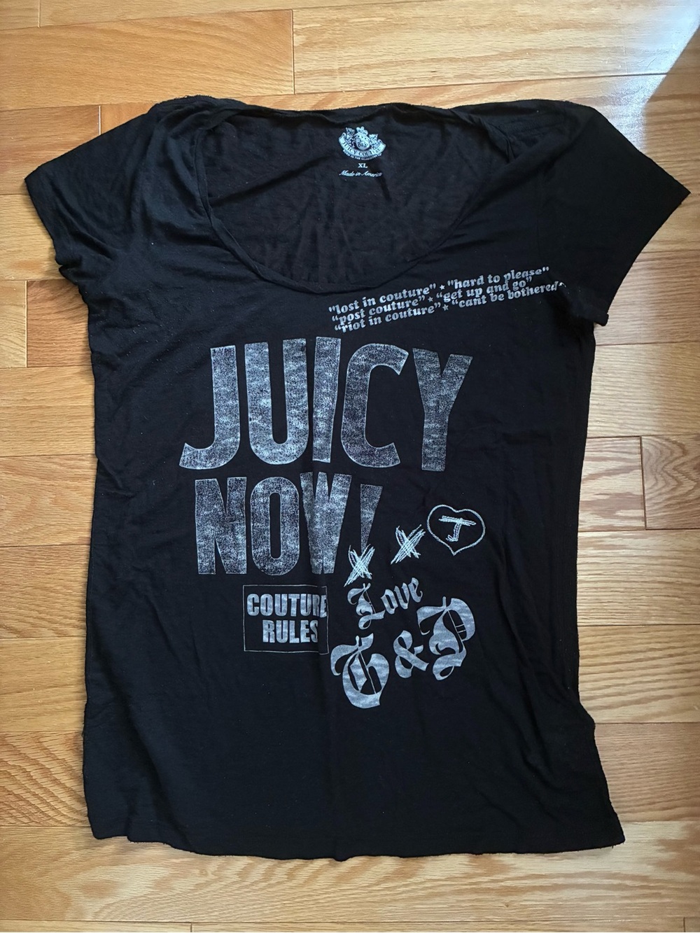 Juicy Couture Black Logo Tee with Crest Print